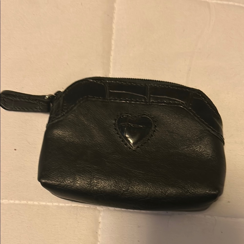 Black Leather Coin Purse with Heart Detail